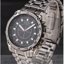 Men's Watch Magical Dual Led Quartz Luminous Light Dial Steel Strap Analog Clock