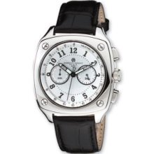 Mens White 43X51Mm Dial Leather Band Chrono Watch
