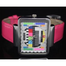 Mens Womens Unisex Fashion Quartz Black White Leather Luminous Tv Wrist Watch