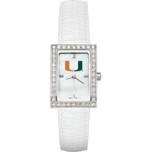 Miami Hurricanes Ladies Allure Watch White Leather Strap LogoArt