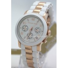 Michael Kors 39mm Runway watch MK5464 rose gold-tone white silicon chronograph