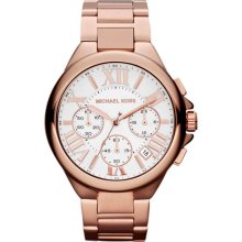 Michael Kors Ladies Camille Rose Gold Tone Stainless Steel Case and Bracelet Chronograph White and Rose Gold Tone Dial MK5757