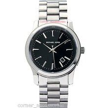 Michael Kors Ladies Mk5159 Silver Band Black Dial Date Watch