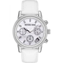 Michael Kors White Leather Strap Mother Of Pearl Dial Women's Watch