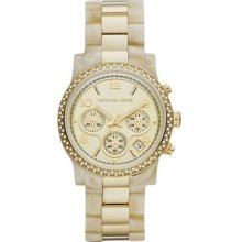 Michael Kors Women Watch Mk5582 Horn Effect Gold-tone 38mm Chronograph Glitz