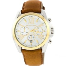 Michael Kors Women's Bradshaw Quartz Chronograph Two-tone Case Leather Strap Watch