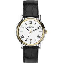 Michel Herbelin Men's Quartz Watch With White Dial Analogue Display And Black Leather Strap 12243/T01