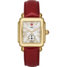 MICHELE Deco 16 Gold White Diamond Dial Scarlet Patent