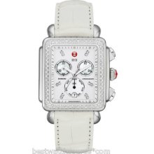 Michele Deco Xl Mww06z000006 White Leather Diamonds Box & Papers Ret: $2,195