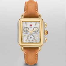 MICHELE MICHELE Signature Deco Two-Tone, Diamond Dial Khaki Fashion Leather