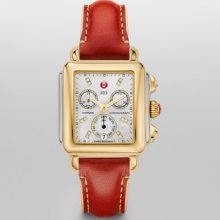 MICHELE MICHELE Signature Deco Two-Tone, Diamond Dial Red Fashion Leather