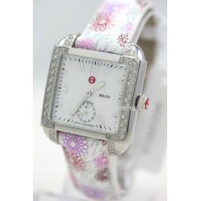 Michele Milou 66 Diamond watch 33mm pearl dial Floral Multi White leather $1465 - White - Leather