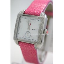 Michele Milou 66 Diamond watch 33mm pearl dial Bright Pink galuchat strap $1505