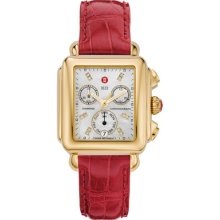 MICHELE Signature Deco Gold-Plated Diamond Dial Garnet Alligator