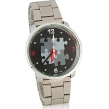 MIKE 9043 Round Dial Jigsaw Design Men Analog Watch (Black)