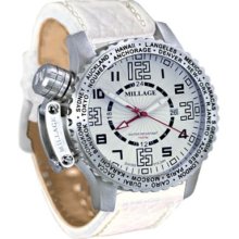 Millage Moscow Collection Men's Swiss Quartz GMT White Leather Strap Watch