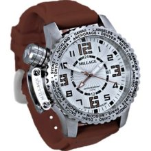 Millage Moscow Collection Men's Swiss Quartz GMT Brown Silicone Strap Watch