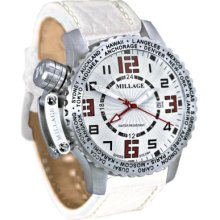 Millage Moscow Men's Swiss Made Quartz GMT White Buffalo Leather Strap Watch