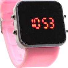 Mirror Face Silicone Band LED Jelly Wrist Watch For Men Women (Pink)