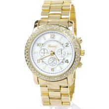 Mk Chrono Style Crystal Bezel Geneva Fashion Bracelet Watch