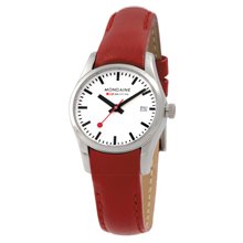 Mondaine Retro Date Women's Stainless Watch - Red Leather Strap - White Dial - A629.30341.11SBC