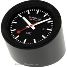 Mondaine Tube Desk Clock Black Aluminum Plating Black Dial Day/Date
