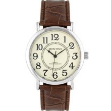 Montine Mens White Dial Brown Leather Strap Watch Gift Boxed