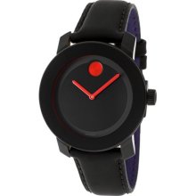 Movado Bold Women Watch Medium 36mm Black Leather Red Aceents Swiss 3600130