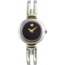 Movado Harmony Black Dial Stainless Steel 2 Tone Ladies Watch 0604454
