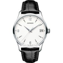 Movado Men's Date Calendar Circa White Dial Leather Strap Watch 0606569