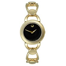 Movado Rava Gold-Plated Bow-Link Black Museum Dial Women's Watch #0606084
