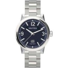 Nautica Mens Nct 600 Watch Blue Dial Stainless Steel Date A18596g With Box