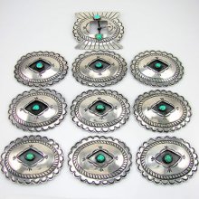 Navajo Hand Stamped Sterling Silver & Turquoise Concho Belt Conchos Set | Axx