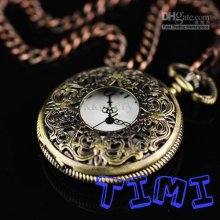 New Bronze Carved Quartz Pocket Watch With Chain Gift K Freeship