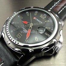 New Dial Clock Hours Hand Date Water Black Brown Leather Men Wrist W