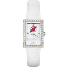 New Jersey Devils Ladies Allure Watch White Leather Strap LogoArt