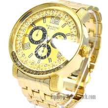 NEW MENS HIP HOP RICK ROSS METAL WATCHES GOLD FACE w GOLD BAND #M5032