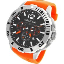 New Mens NAUTICA Chronograph Steel Quartz Analog Round Watch Orange Rubber Band