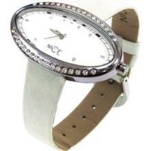 Nice Italy Womens Eye Brill Stainless Watch - White Leather Strap - White Dial - NICW1027EYB021002