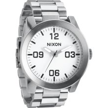 Nixon Mens The Corporal SS Stainless Watch - Silver Bracelet - White Dial - A346 100