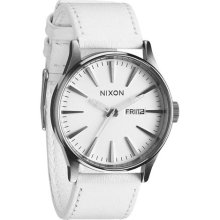 Nixon Sentry Leather Watch - Men's Silver/White, One Size