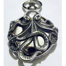 Octopus Pocket Watch Steampunk Silver Pirate Sailor Necklace or Chain Fob