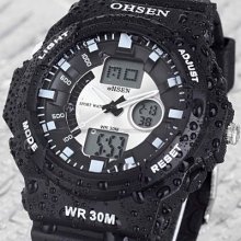 Ohsen Dual Core Time Date Digital El Backlight Men Rubber Sport Watch Koo_titina