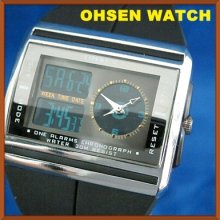 Ohsen Dual Time 30m Waterproof Diver Womens Ladies Sport Watch Black