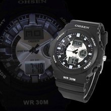 Ohsen Lcd Dual Core White Men Lady Sport Date Day Rubber Watch Dailyetrade