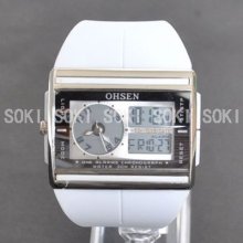 Ohsen White Womens Led Light Lady Quartz Analog Digital Wrist Watch M16w