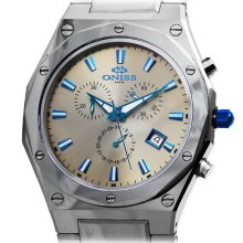 Oniss Men's Metallic Silver Tungsten Ceramic Chronograph Dial Day Swiss Watch
