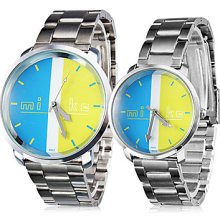 Pair of Analog Steel Couple's Quartz Watches (Silver)