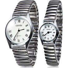 Pair of Casual Style Analog Alloy Quartz Couple Watches (Silver)