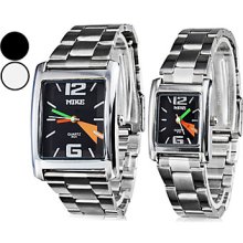 Pair of Couple Style Analog Steel Quartz Wrist Watches (Silver)
